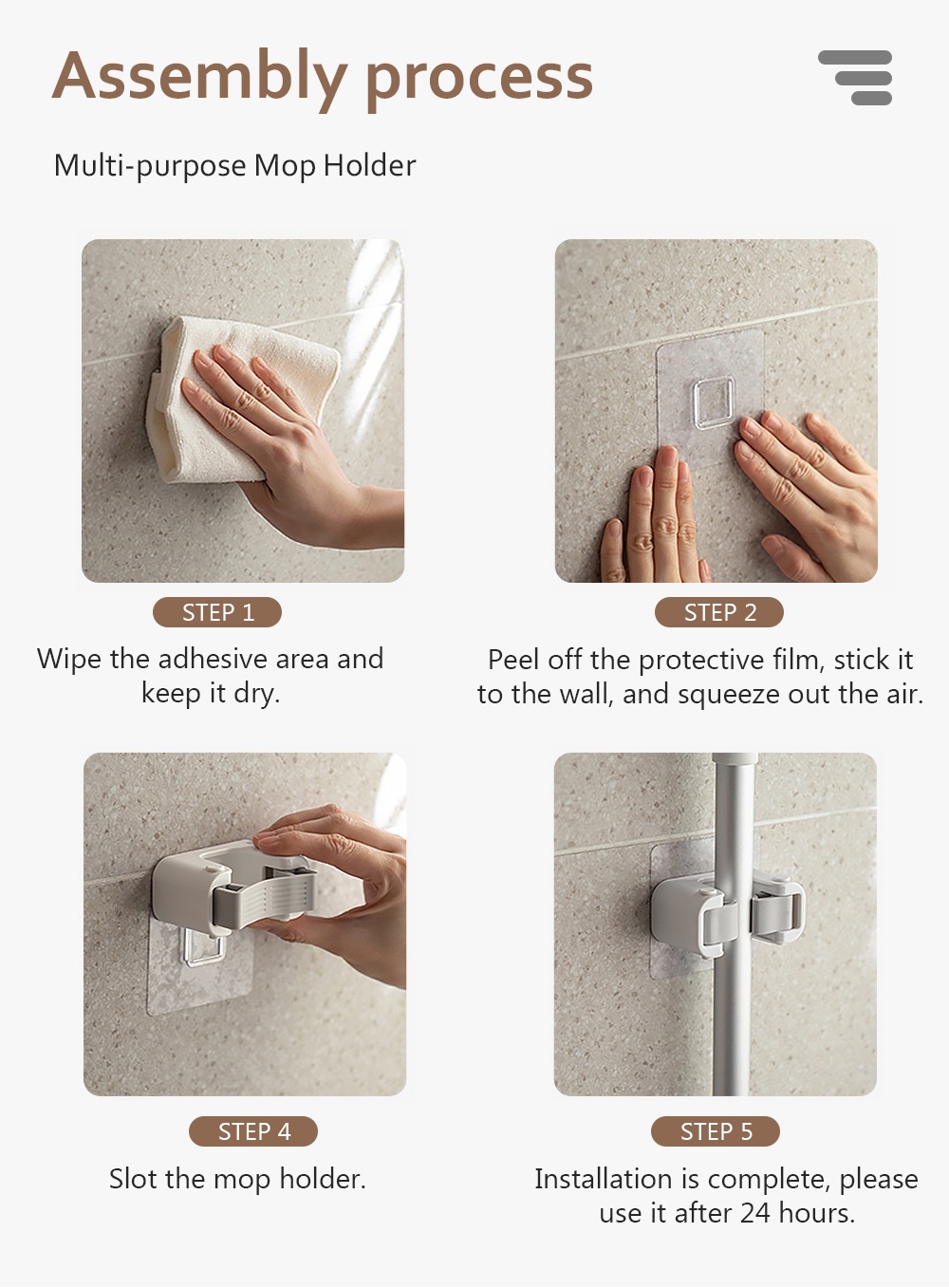 Fashion ABS Punch-free Wall Mounted Mop Holder-7